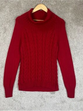 Banana Republic Sweater Womens Medium Petite Red Wool Blend Turtleneck- 4557